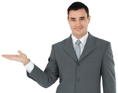 confident businessman presenting with open palm gesture transparent - Download Free Stock Videos Pikwizard.com