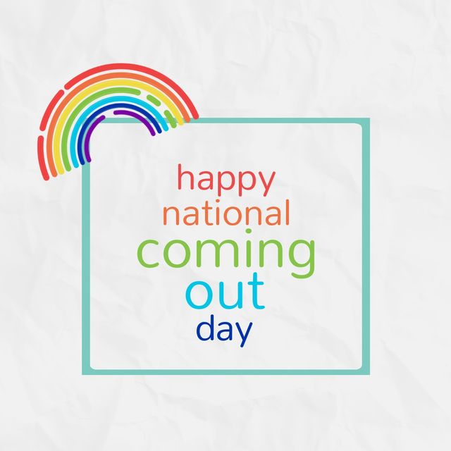 Suitable for promoting National Coming Out Day events, this image can be used on social media, posters, or flyers to show support for the LGBTQ community. The colorful rainbow adds a cheerful and inclusive touch, emphasizing equality and acceptance.
