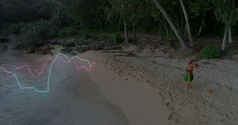 Woman in Traditional Dance on Tropical Beach with Skirt and Rattles