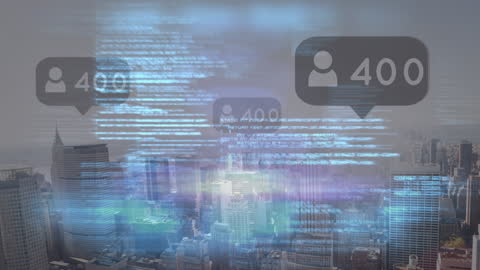 Digital Data Network Over Cityscape Visualization