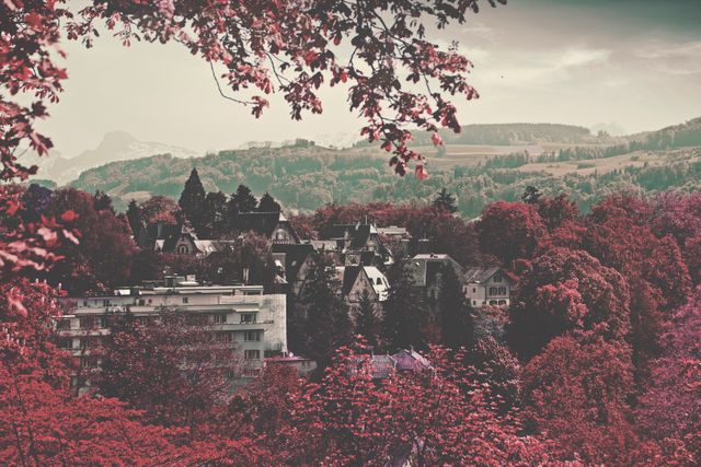 Scenic Town with Autumn Foliage and Mountain Views - Download Free Stock Photos Pikwizard.com