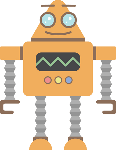 Colorful cartoon robot with buttons on transparent background