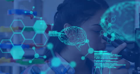 Young Scientist Analyzing Data with Virtual Interface