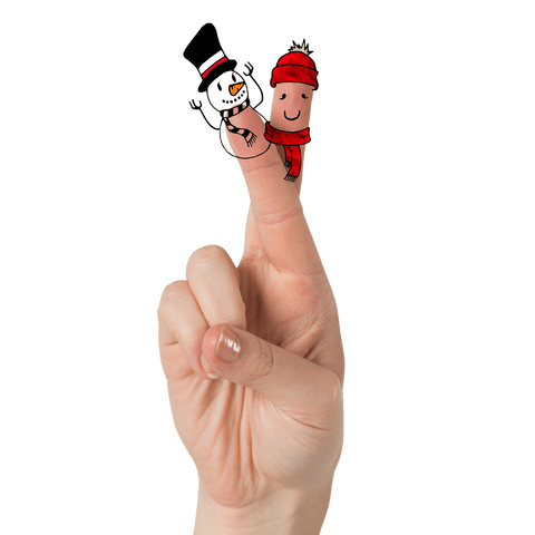 Hand with winter art snowman and friend transparent design