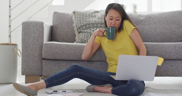 Focused Woman Working from Home with Laptop and Coffee - Download Free Stock Images Pikwizard.com