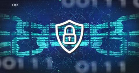 Digital Shield Over Blockchain and Binary Code for Cybersecurity - Download Free Stock Images Pikwizard.com
