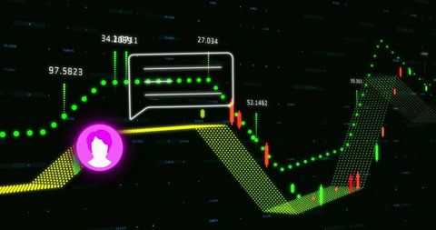Analytics Numbers Visualized in Neon with Trading Interface Elements