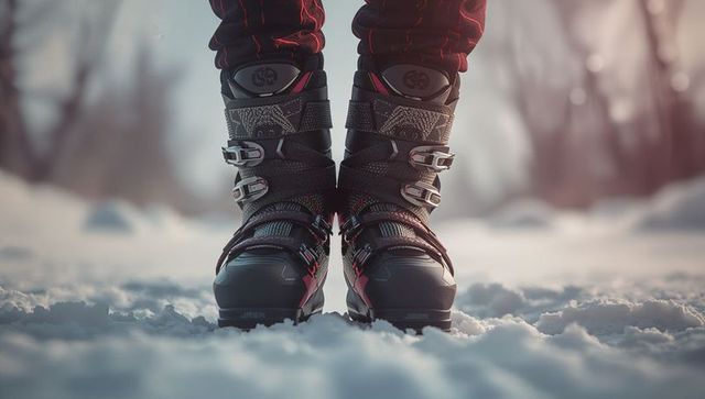 Close-Up On Winter Boots In Snowy Forest