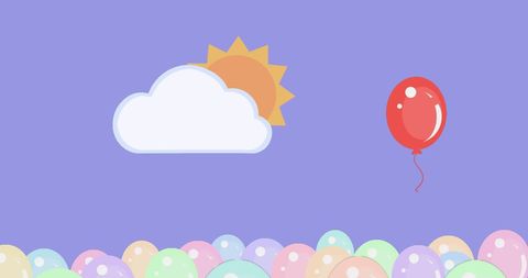 Celebratory Balloon Scene with Sun and Clouds on Purple - Download Free Stock Images Pikwizard.com