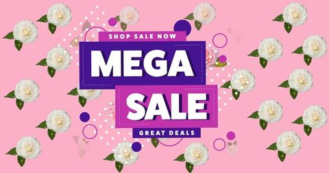 Colorful Mega Sale Banner with Flowers Initial Half Concept