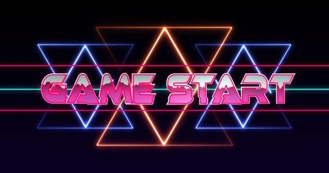 Retro neon arcade game start display