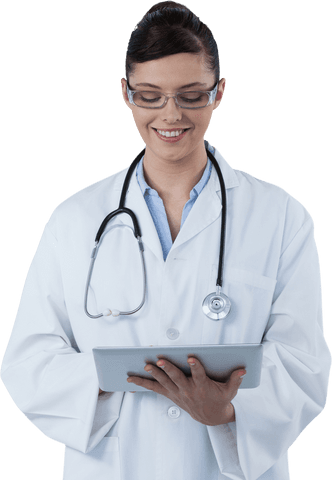 transparent background happy doctor using digital tablet - Download Free Stock Videos Pikwizard.com