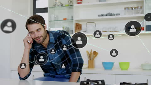 Man Connecting via Smartphone in Digital Home Environment