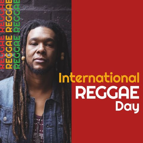 International reggae day celebration poster with musician
