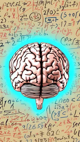 Rotating Brain Revealing Structure Over Chalkboard of Formulas Vertical Neuroscience Video
