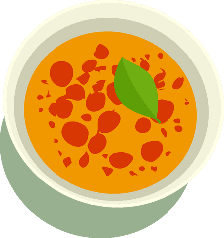 Minimalistic orange soup vector with garnish and leaf on transparent background