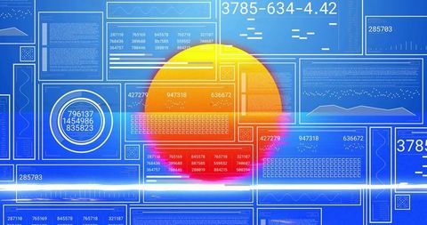 Glowing Sun Graphic Over Data Dashboard Technology Interface
