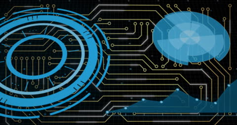 Digital Blue Holographic Circles with Graph Lines