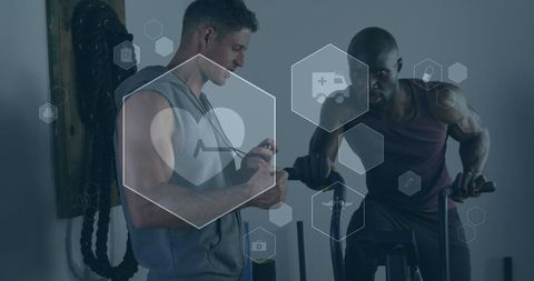 Virtual Health Icons Interact in Modern Gym Setting - Download Free Stock Images Pikwizard.com