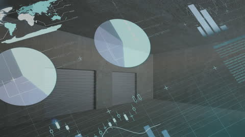 Financial Data Processing Over Empty Office Virtual Concept