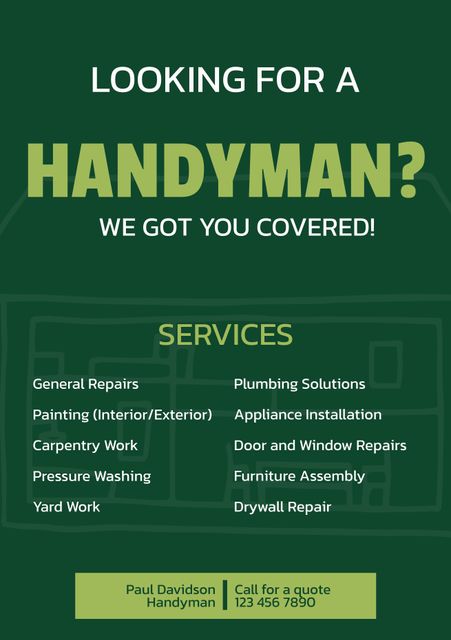 Handyman Services Ad with Contact Information and List of Services - Download Free Stock Videos Pikwizard.com