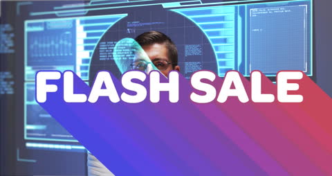 Flash Sale Announcement Over Futuristic Digital Interface