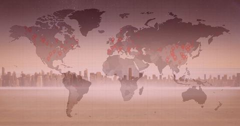 Global COVID-19 Impact Displayed on World Map with Cityscape Background - Download Free Stock Images Pikwizard.com