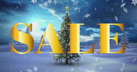 Festive Holiday Sale with Decorated Christmas Tree