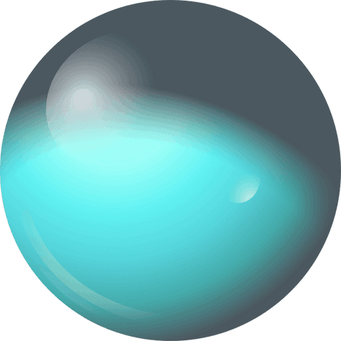 Abstract turquoise sphere with glossy gleam on transparent background
