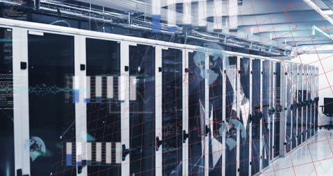 Modern Data Center with Animated Binary Coding and Network Concept