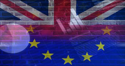 Conceptual Brexit Image with UK and EU Flags and Statistics