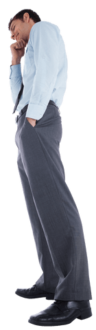 Transparent Young Businessman Thinking Hand on Chin