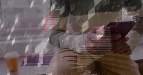 Man Analyzing Financial Data on Smartphone in Cozy Cafe