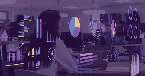 Businesswoman Analyzing Financial Data Projection in Office