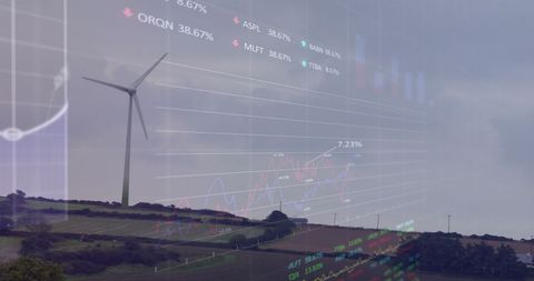 Renewable Energy Merging with Stock Market Charts on Scenic Landscape - Download Free Stock Images Pikwizard.com