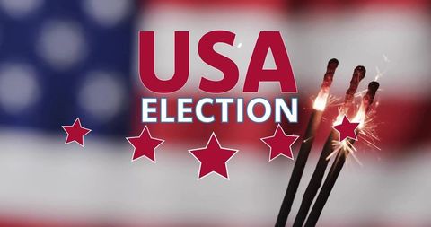 Usa election celebration with sparklers and patriotic stars over blurred flag background