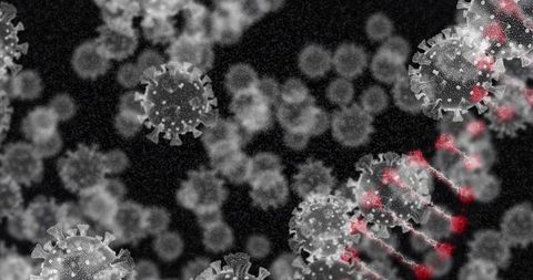Dynamic DNA Strand Amid COVID-19 Cells on Dark Backdrop