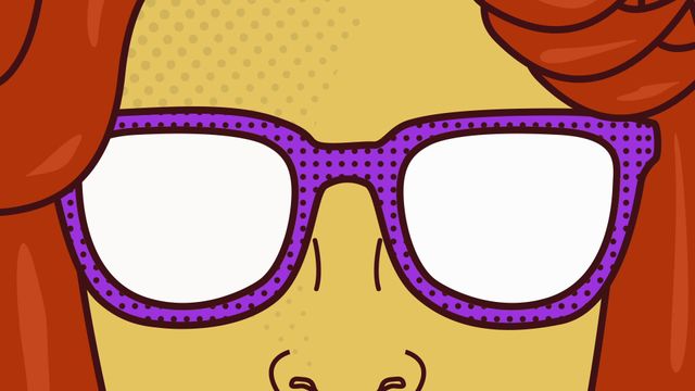 This vibrant cartoon illustration features a Caucasian woman with distinctive purple glasses against a yellow background. It is perfect for use in pop art-themed projects, retro designs, comic book illustrations, and creative digital media. The rich colors and bold lines make it an eye-catching choice for posters, advertisements, and social media graphics. Its playful and artistic style can also appeal to youth-focused content or educational materials.