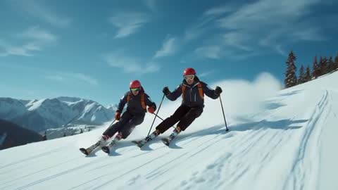 Dynamic Video Footage of Skiers Enjoying Alpine Descent