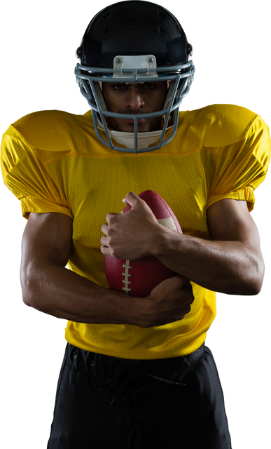 Transparent American Football Player Holding Ball Indoors in Yellow Uniform - Download Free Stock Videos Pikwizard.com