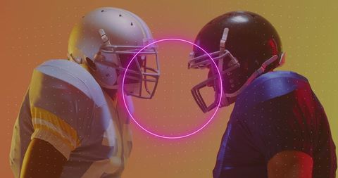 American Football Players Face-Off with Neon Overlay - Download Free Stock Images Pikwizard.com