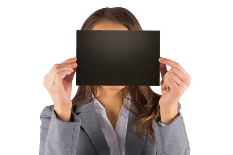 Caucasian Businesswoman Holding Blank Sign on Transparent Background