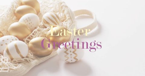 Elegant easter greetings with white and gold eggs