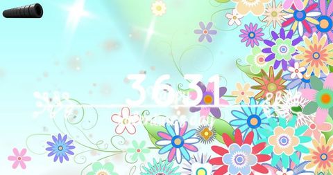 Colorful digital flowers wreath with large display numbers