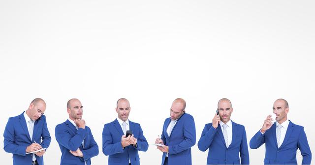 Digital composite of Multiple image of businessman against white background