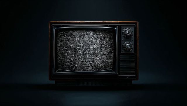 Vintage CRT Television with Static Noise in Dim Studio