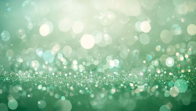 Mint emerald glitter bokeh background with sparkling tabletop band and light orbs