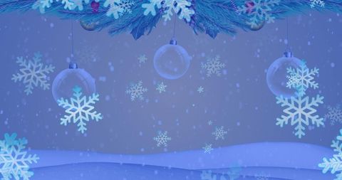 Glass baubles and snowflakes in elegant winter scene