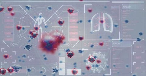 Futuristic Digital Dashboard with Virus Particle and Medical Data