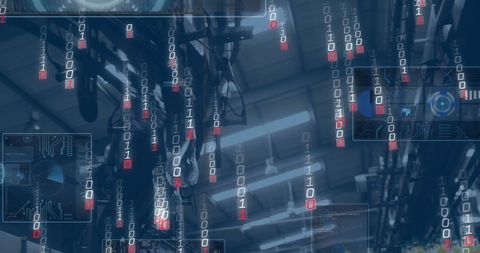 futuristic factory with binary code and hud overlays - Download Free Stock Images Pikwizard.com